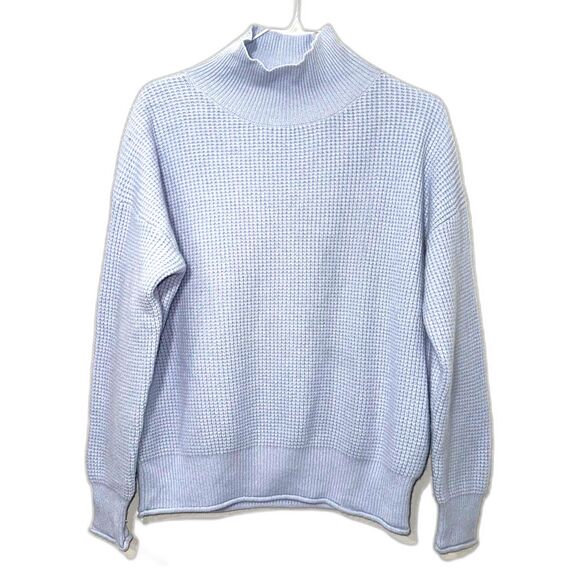 White + Warren Cashmere Blend Waffle Mock Neck Sweater - Powder Blue S - Picture 1 of 5